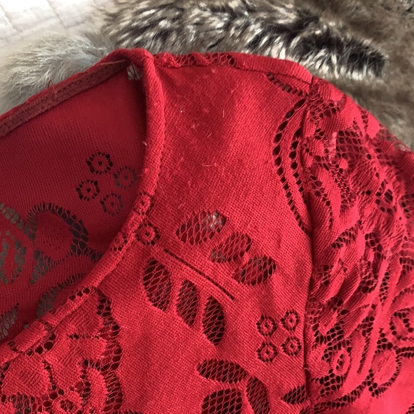 Free People Lovers Folk Song Dress burgundy sheer lace mini size 8 - Picture 6 of 16